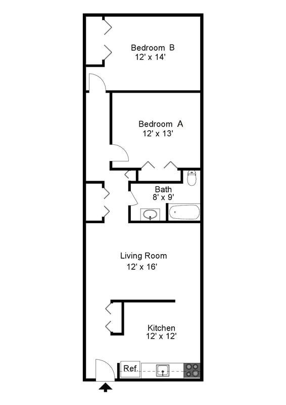 two bedroom floor plan at Courtside Apartments in Geneseo, NY